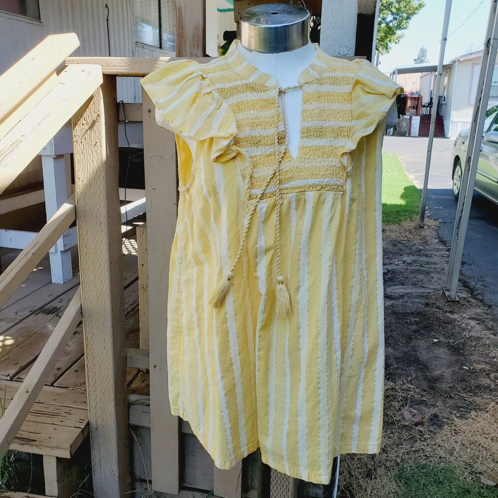 Style & Co Women's Yellow Flutter Sleeve Blouse Stripes Size Medium
